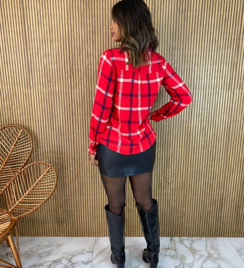 Camisa Feminina Manga Longa Maia Xadrez Vermelho - Fernanda Ramos Store