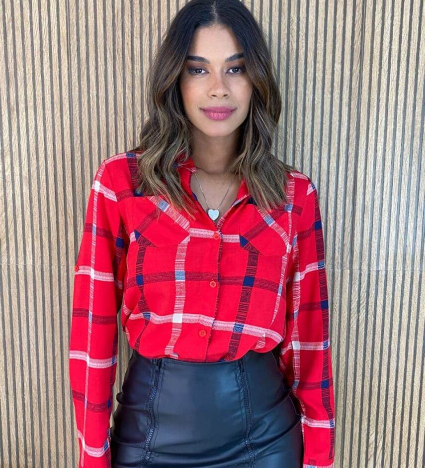 Camisa Feminina Manga Longa Maia Xadrez Vermelho - Fernanda Ramos Store