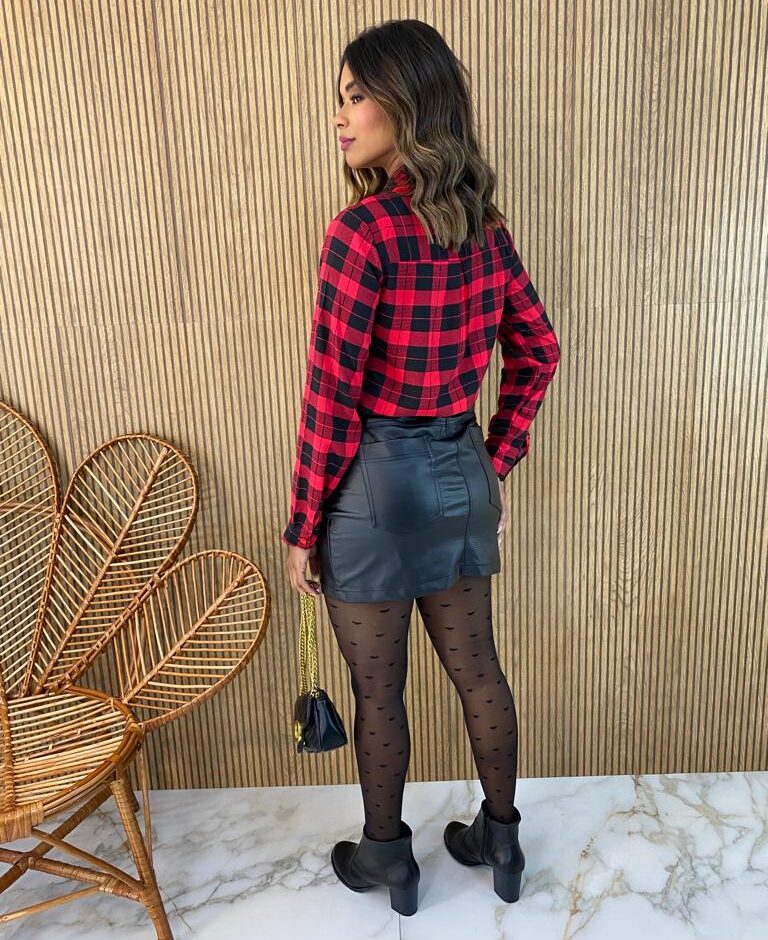 Camisa Feminina Manga Longa Xadrez Liz Vermelha e Preta - Fernanda Ramos Store