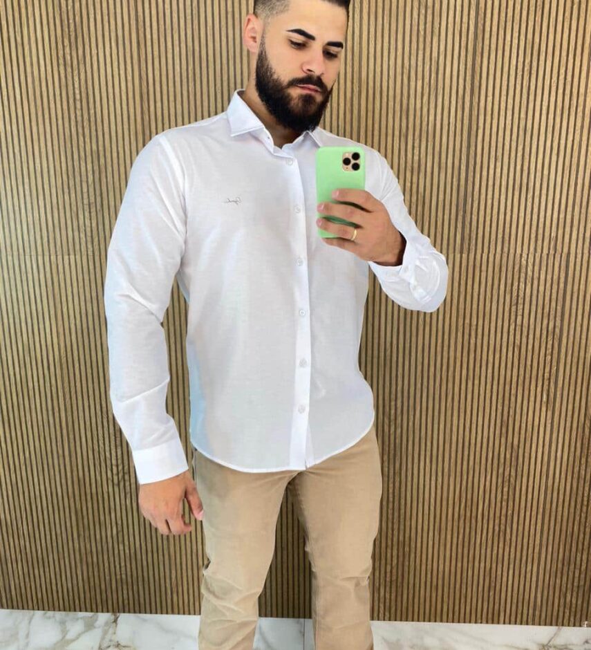 Camisa Manga Longa Masculina Essencial Ogochi Branca 0001 - Fernanda Ramos Store