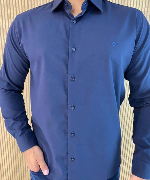 Camisa Manga Longa Masculina Slim Ogochi Azul 0004 - Fernanda Ramos Store