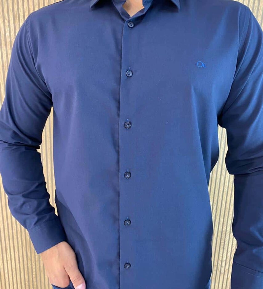 Camisa Manga Longa Masculina Slim Ogochi Azul 0004 - Fernanda Ramos Store