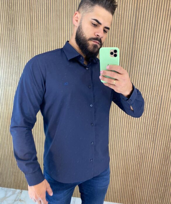 Camisa Manga Longa Masculina Slim Ogochi Azul 0004 - Fernanda Ramos Store