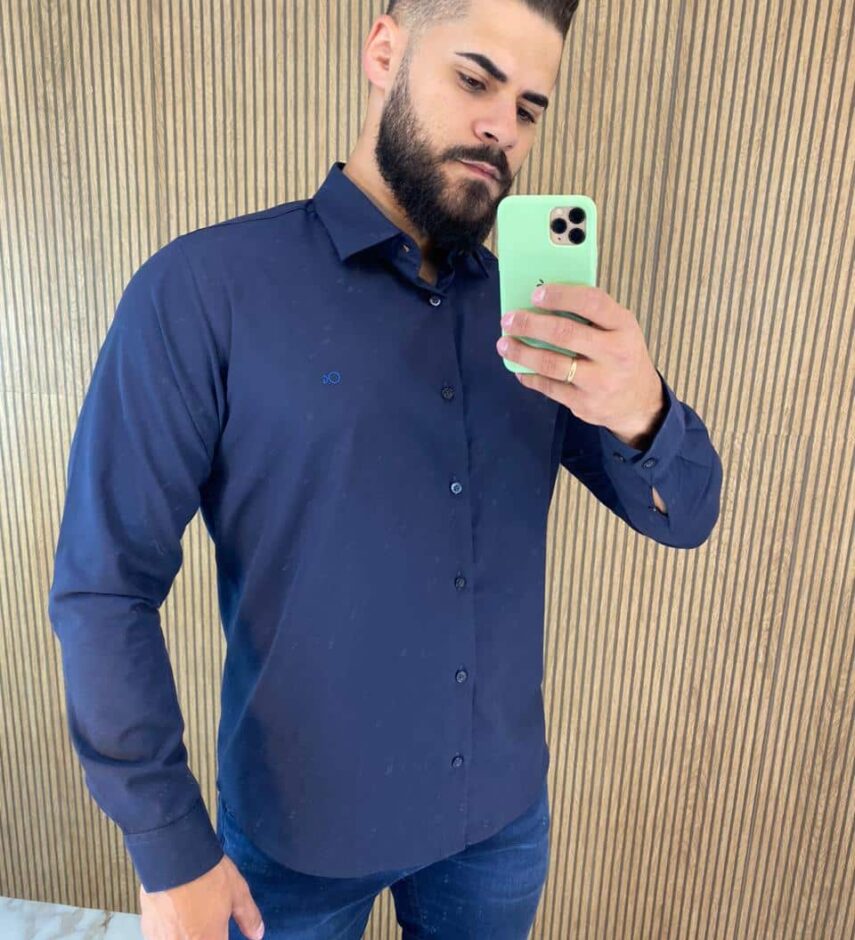 Camisa Manga Longa Masculina Slim Ogochi Azul 0004 - Fernanda Ramos Store