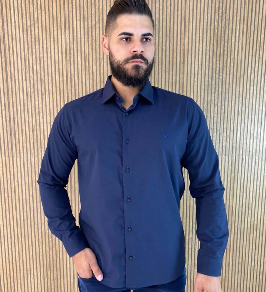 Camisa Manga Longa Masculina Slim Ogochi Azul 0004 - Fernanda Ramos Store
