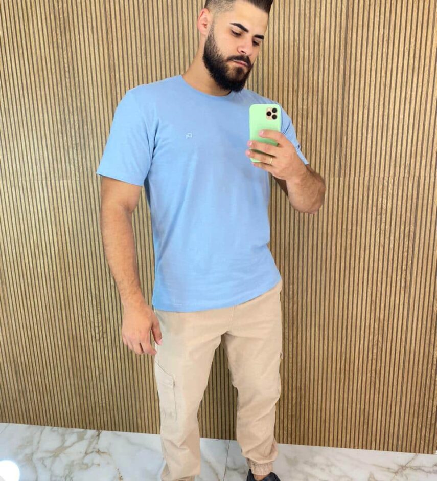 Camiseta Masculina Ogochi Básica Slim Azul 4013 - Fernanda Ramos Store