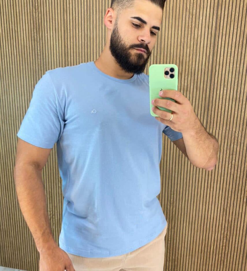 Camiseta Masculina Ogochi Básica Slim Azul 4013 - Fernanda Ramos Store