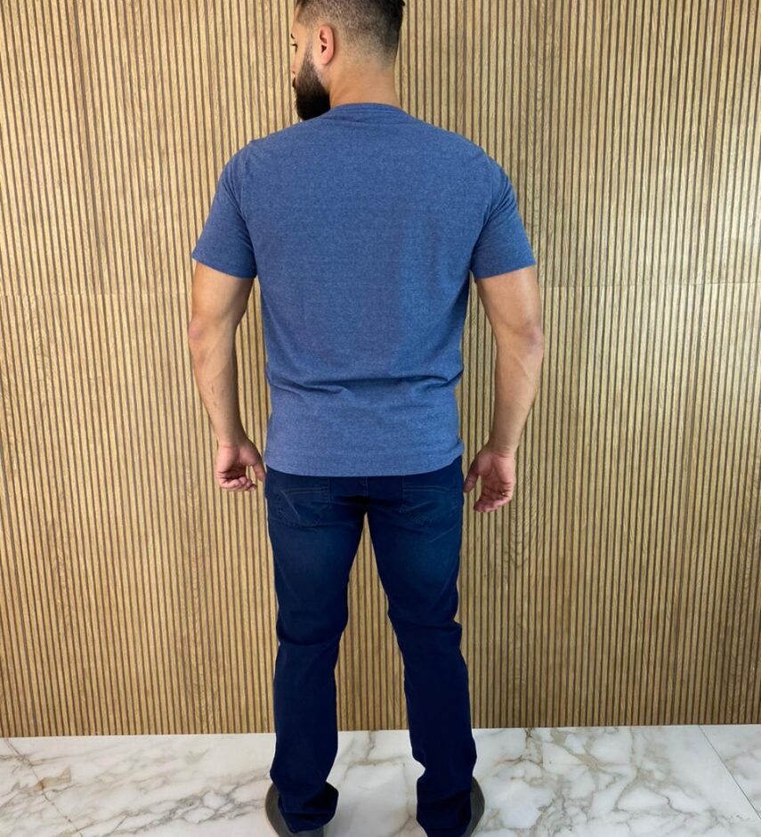 Camiseta Masculina Ogochi Básica Slim Azul Mesclado 0004 - Fernanda Ramos Store
