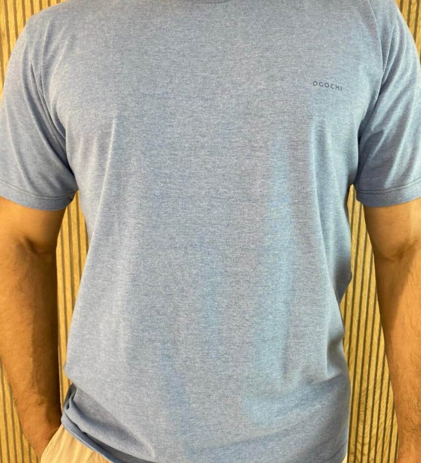 Camiseta Masculina Ogochi Básica Slim Azul Mesclado 0036 - Fernanda Ramos Store