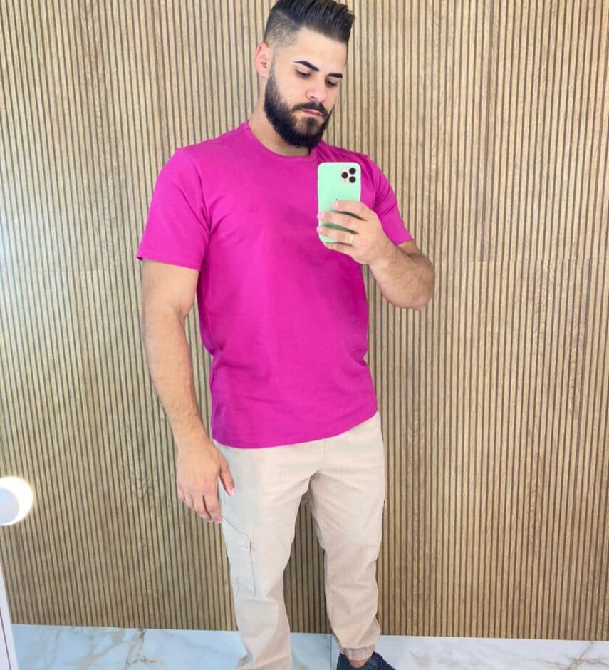 Camiseta Masculina Ogochi Básica Slim Fúcsia 2434 - Fernanda Ramos Store