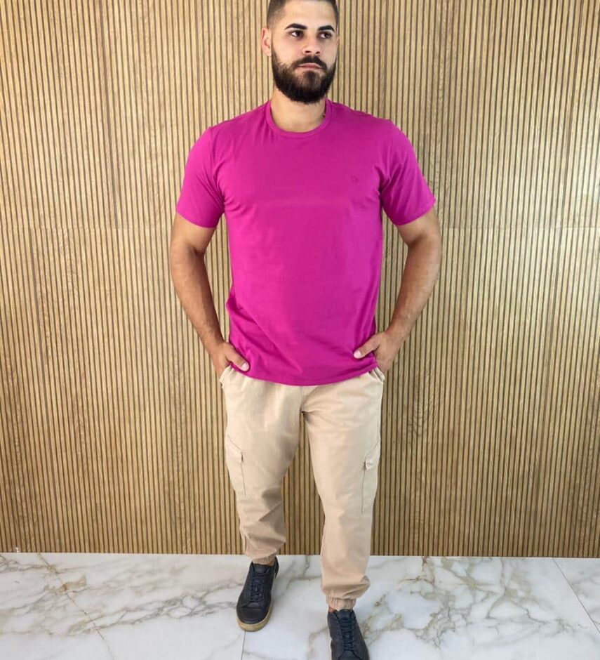 Camiseta Masculina Ogochi Básica Slim Fúcsia 2434 - Fernanda Ramos Store
