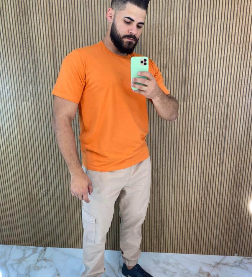 Camiseta Masculina Ogochi Básica Slim Laranja 1448 - Fernanda Ramos Store