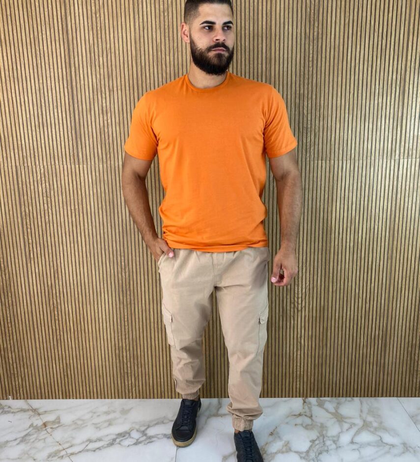 Camiseta Masculina Ogochi Básica Slim Laranja 1448 - Fernanda Ramos Store