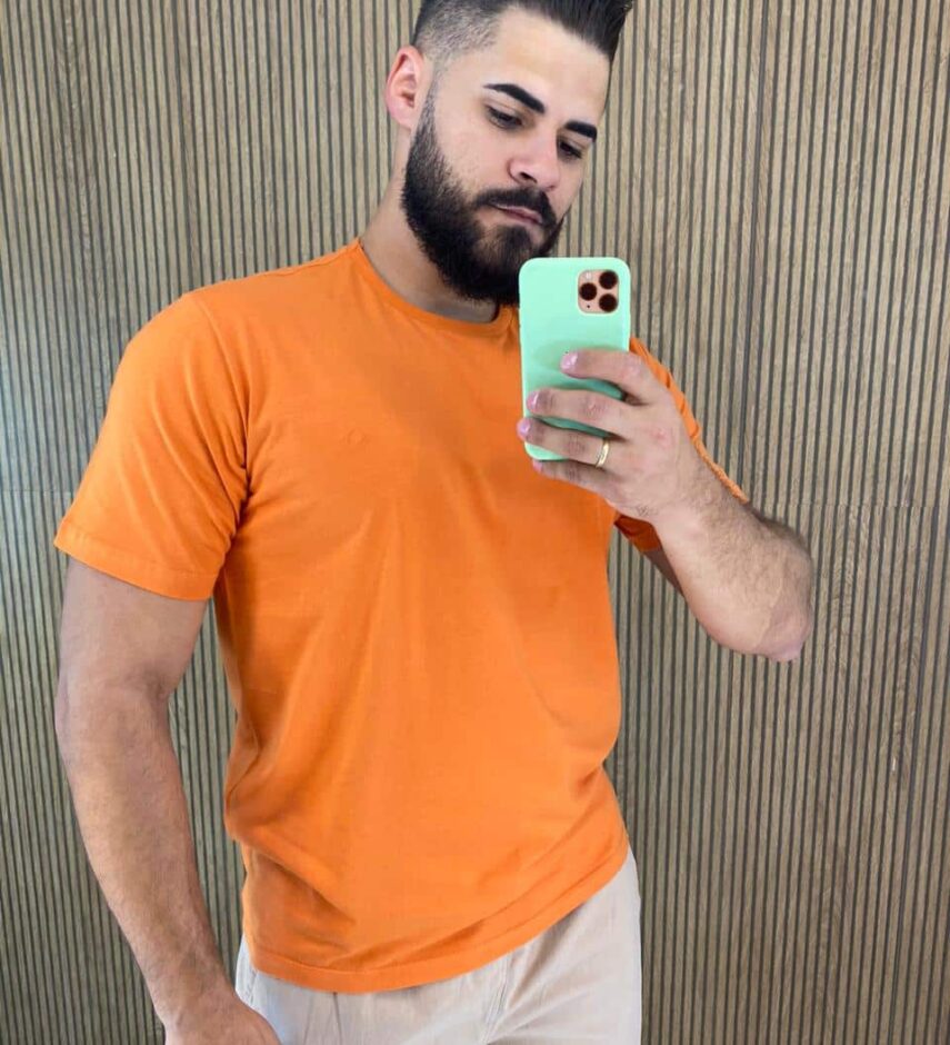 Camiseta Masculina Ogochi Básica Slim Laranja 1448 - Fernanda Ramos Store
