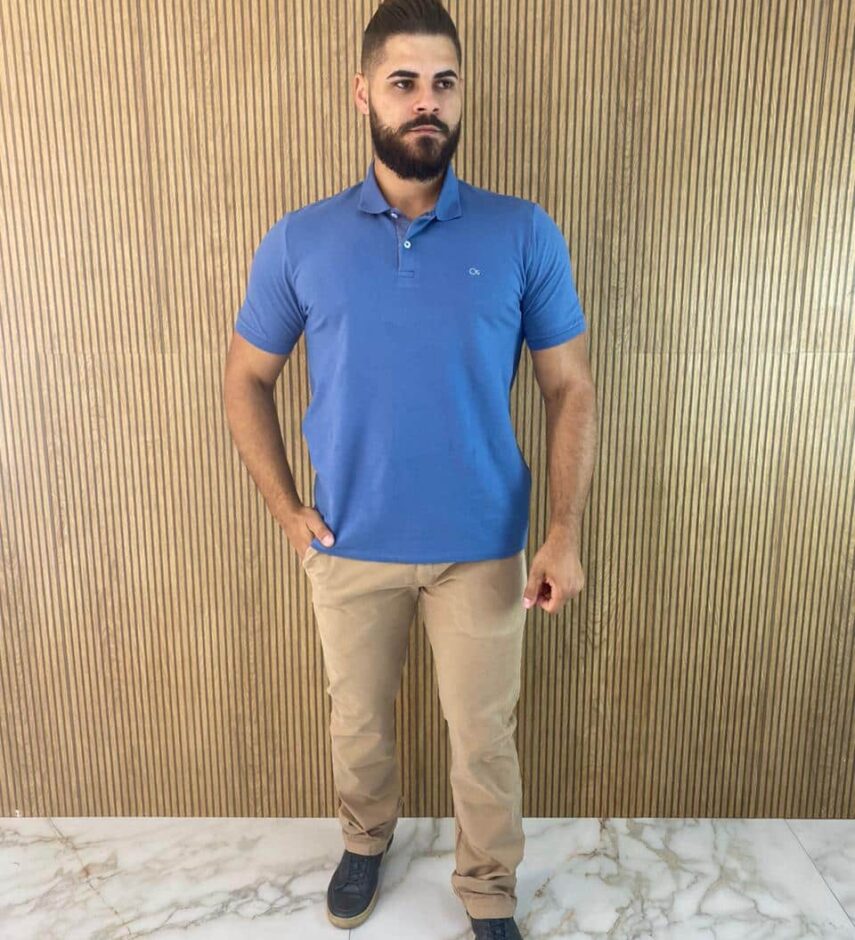 Camiseta Polo Essencial Slim Ogochi Azul 4030 - Fernanda Ramos Store