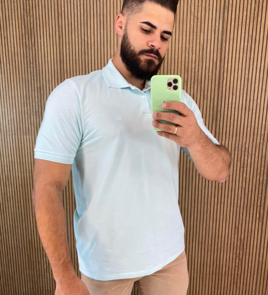 Camiseta Polo Essencial Slim Ogochi Verde Água 0063 - Fernanda Ramos Store