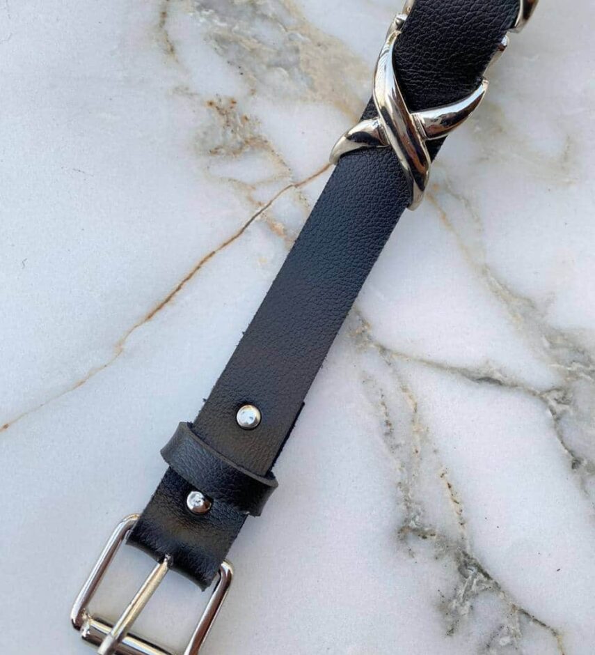 Cinto Feminino Couro Sintético Preto Detalhes Prata - Fernanda Ramos Store