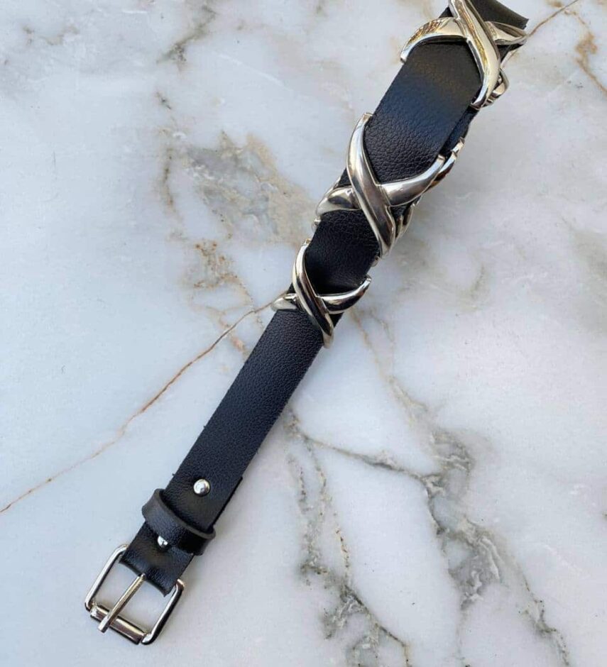 Cinto Feminino Couro Sintético Preto Detalhes Prata - Fernanda Ramos Store