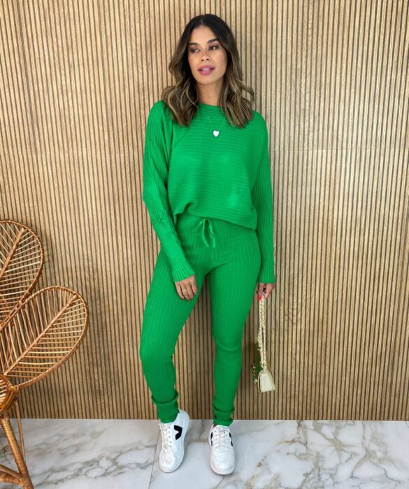 Conjunto Feminino Calça e Blusa Manga Longa Modal Verde Fernanda Ramos Store