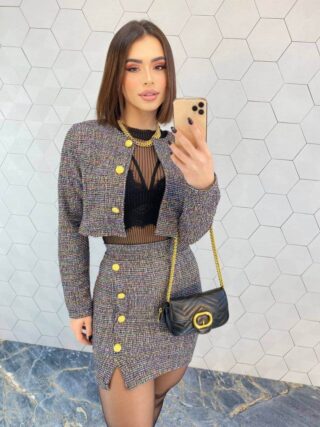 Conjunto Feminino Casaquinho e Saia Curta Tweed Colorido - Fernanda Ramos Store