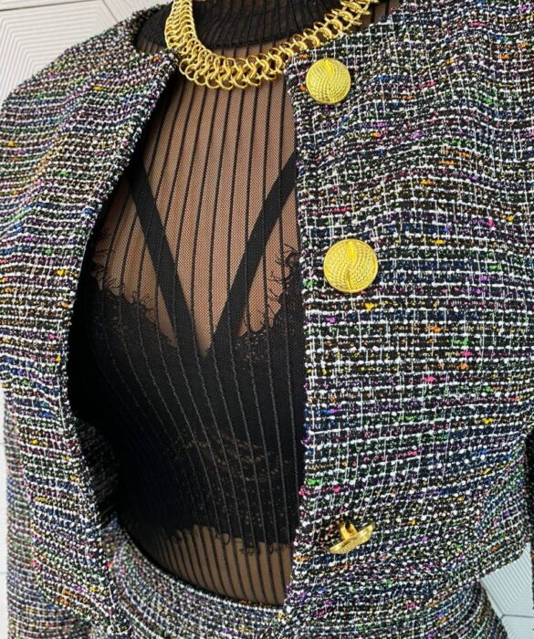 Conjunto Feminino Casaquinho e Saia Curta Tweed Colorido - Fernanda Ramos Store