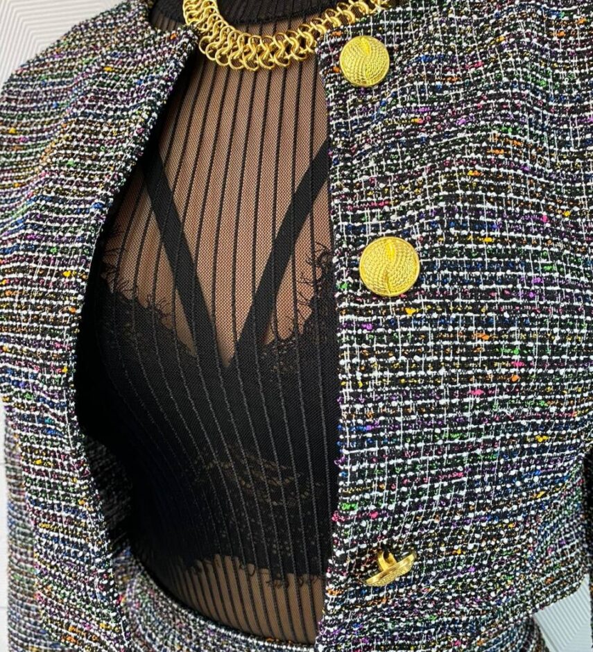Conjunto Feminino Casaquinho e Saia Curta Tweed Colorido - Fernanda Ramos Store