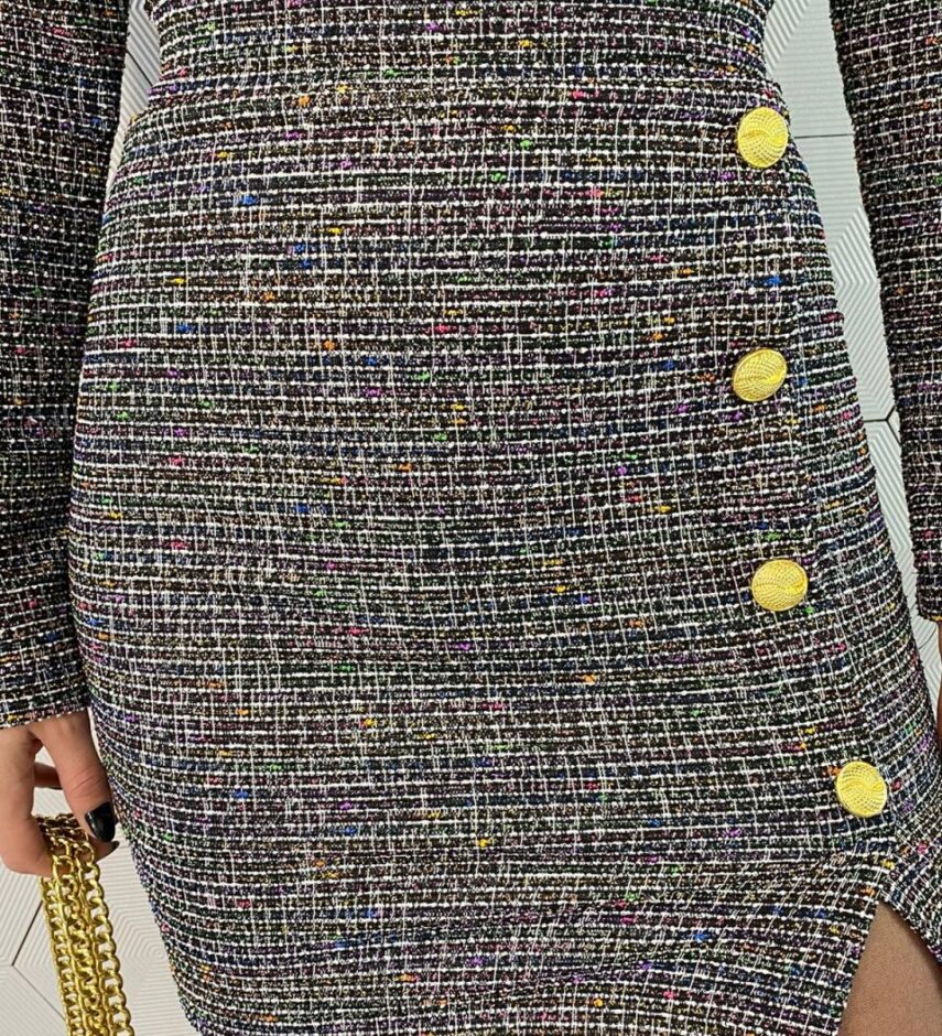 Conjunto Feminino Casaquinho e Saia Curta Tweed Colorido - Fernanda Ramos Store