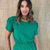 Conjunto Feminino Crepe Calça e Blusa Manga Curta Verde - Fernanda Ramos Store