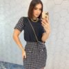 Conjunto Feminino Saia Tweed Blusa Manga Curta e Bolsinha - Fernanda Ramos Store