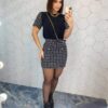 Conjunto Feminino Saia Tweed Blusa Manga Curta e Bolsinha - Fernanda Ramos Store