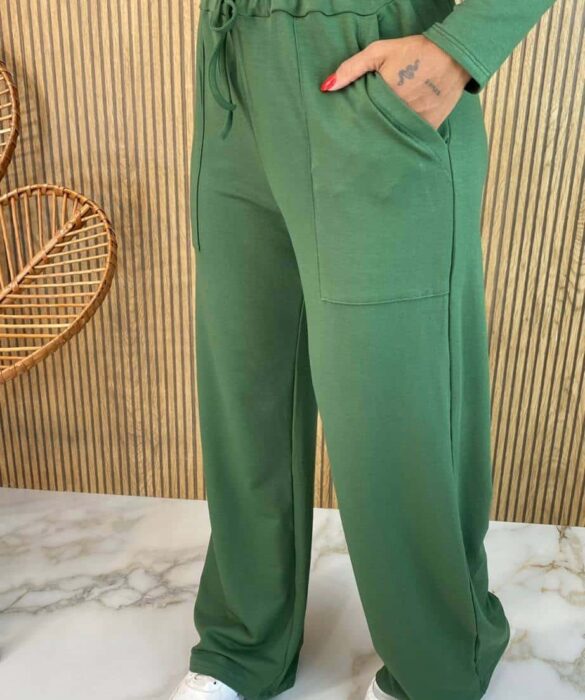 Conjunto Moletinho Calça e Cropped Manga Longa Bia Verde - Fernanda Ramos Store