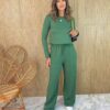 Conjunto Moletinho Calça e Cropped Manga Longa Bia Verde - Fernanda Ramos Store