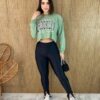 Cropped Feminino Manga Longa Moletom Brooklyn Verde - Fernanda Ramos Store