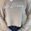 Cropped Feminino Manga Longa Moletom Be Strong Marrom - Fernanda Ramos Store