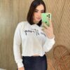 Cropped Feminino Manga Longa Moletom Be Strong Off White - Fernanda Ramos Store