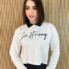 Cropped Feminino Manga Longa Moletom Be Strong Off White - Fernanda Ramos Store