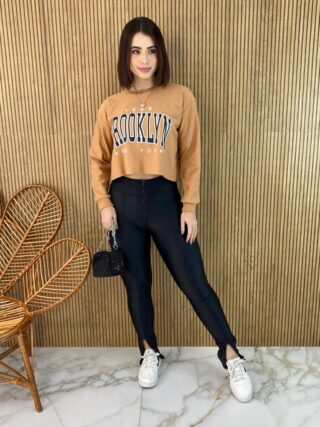 Cropped Feminino Manga Longa Moletom Brooklyn Marrom - Fernanda Ramos Store