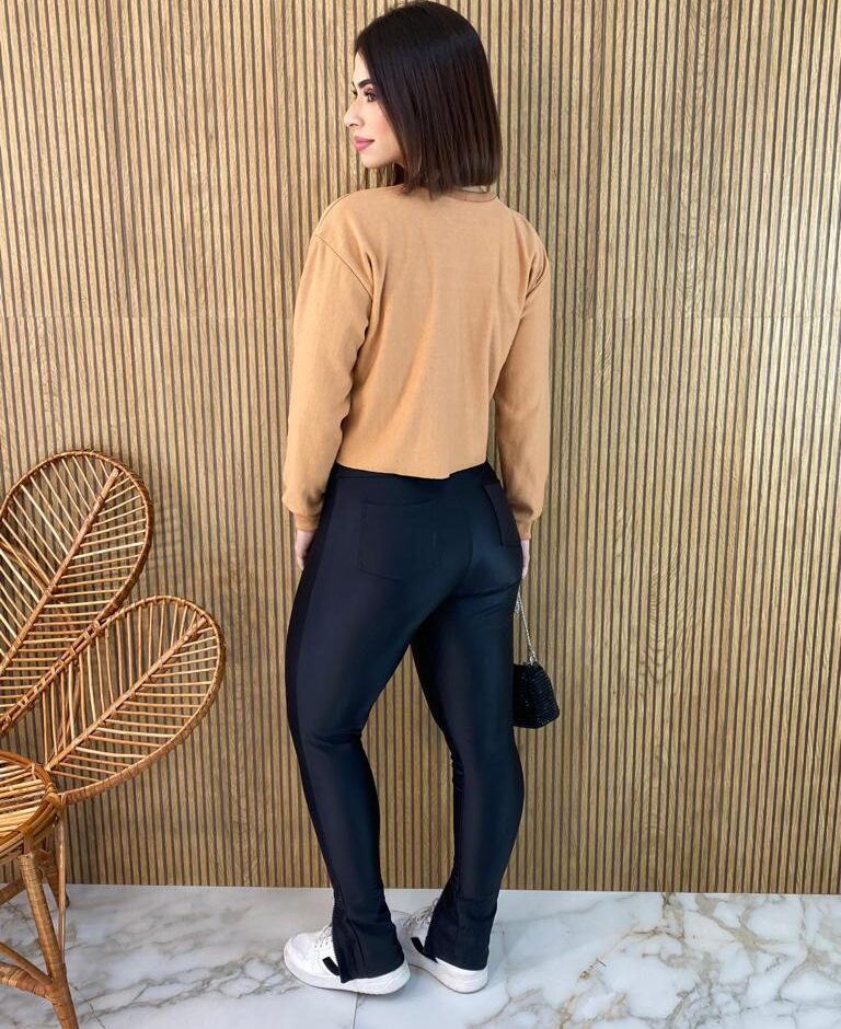 Cropped Feminino Manga Longa Moletom Brooklyn Marrom - Fernanda Ramos Store