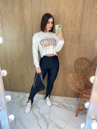 Cropped Feminino Manga Longa Moletom Brooklyn Off White - Fernanda Ramos Store