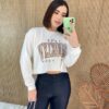 Cropped Feminino Manga Longa Moletom Brooklyn Off White - Fernanda Ramos Store