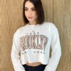 Cropped Feminino Manga Longa Moletom Brooklyn Off White - Fernanda Ramos Store