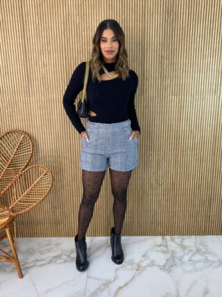 Cropped Feminino Manga Longa Tricot Modal com Abertura Preto - Fernanda Ramos Store