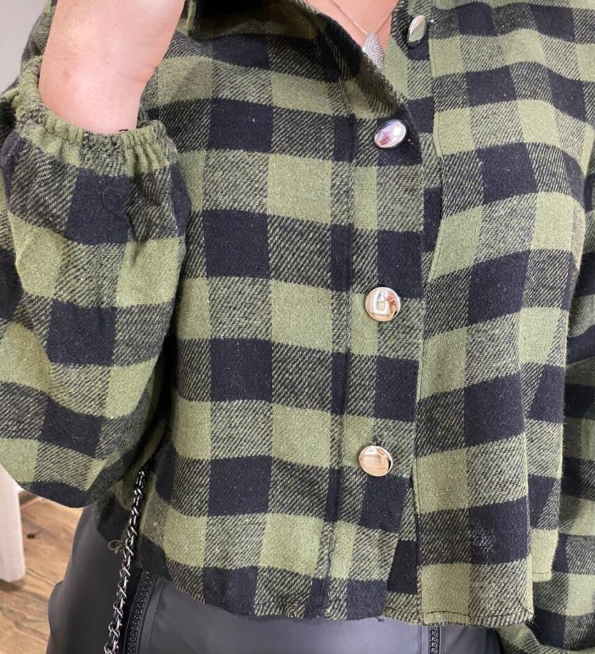 Cropped Feminino Manga Longa Liz Xadrez Verde - Fernanda Ramos Store