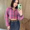 Cropped Feminino Manga Longa Xadrez Nina Rosa - Fernanda Ramos Store