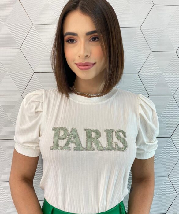 T-shirt Feminino Manga Princesa Canelada Paris Off White - Fernanda Ramos Store