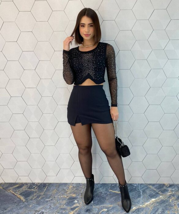 Cropped Feminino Tule Manga Longa Ayla com Aplicações - Fernanda Ramos Store