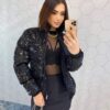 Jaqueta Feminina Puffer de Paetê Preta Fernanda Ramos Store