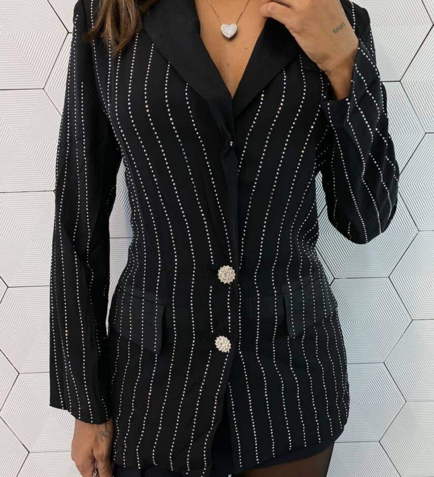 fernandaramosstore com br Max Blazer Manga Longa Feminino com Aplicações Preto 3