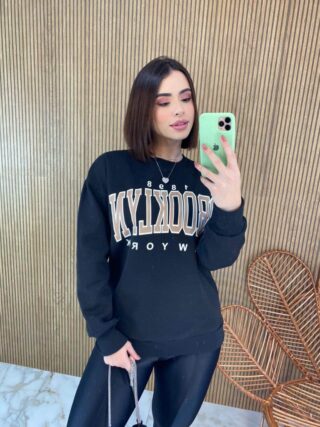 Moletom Feminino Manga Longa Brooklyn Preto - Fernanda Ramos Store