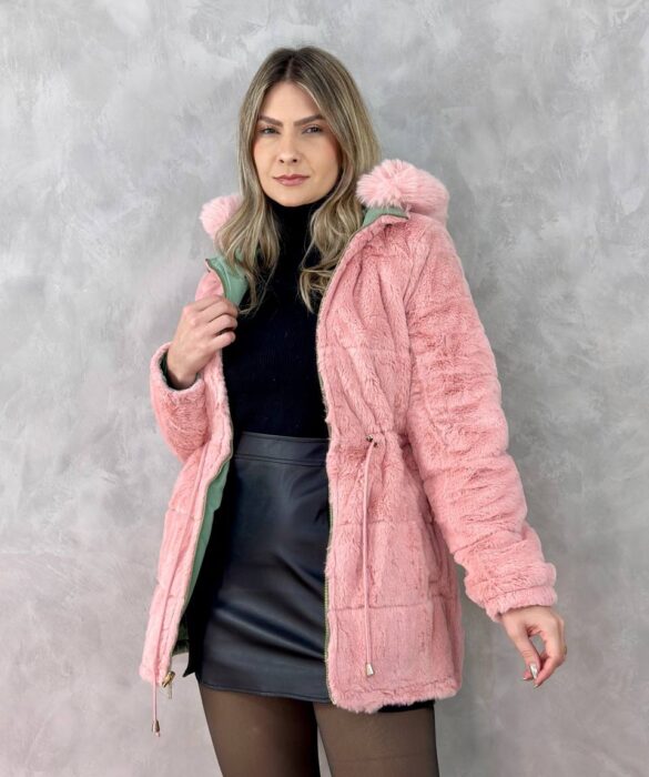 Parka Feminina Dupla Face Capuz Removível Verde - Fernanda Ramos Store